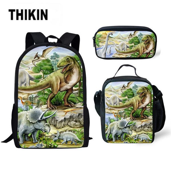 

thikin children school backpack dino fashion 3 pcs/set teenage boys girls student school bags tyrannosaurus rex dinosaur mochila