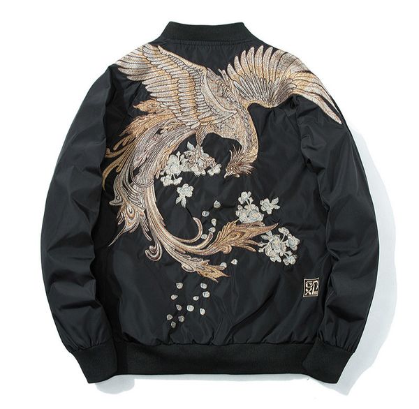 

spring pilot bomber jacket men women bird embroidery baseball jacket fashion casual youth couples coat japan streetwear, Black;brown