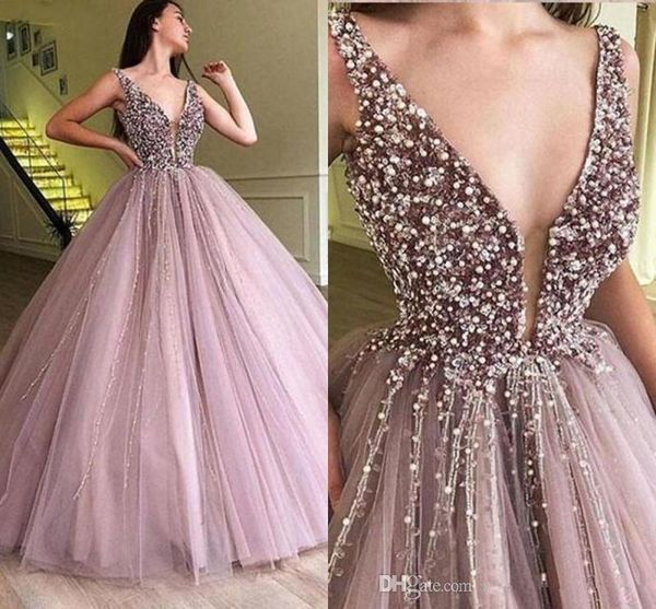 

major beading ball gown prom dresses long v neck backless sweep train tulle skirts formal evening party gowns vestido de noche custom, Black;red