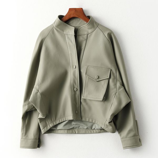 

2020 new women's genuine leather jacket short sheepskin coat casual korean spring autumn loose biker jacket, Black