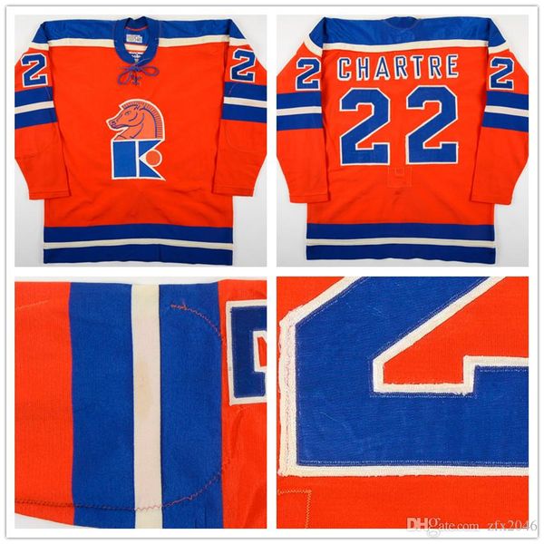

Custom 1972-73 Claude Chartre WHA New York Raiders 1973-74 Jersey Knights Game Worn Jersey Inaugural Season Red Hockey Jersey Stitched