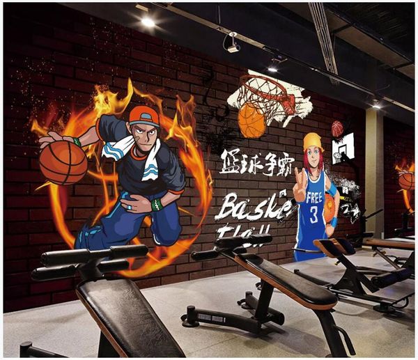 Wdbh 3d Wallpaper Custom Photo Cartoon Basketball Brick Wall Background Living Room Home Decor 3d Wall Murals Wallpaper For Walls 3 D Widescreen High