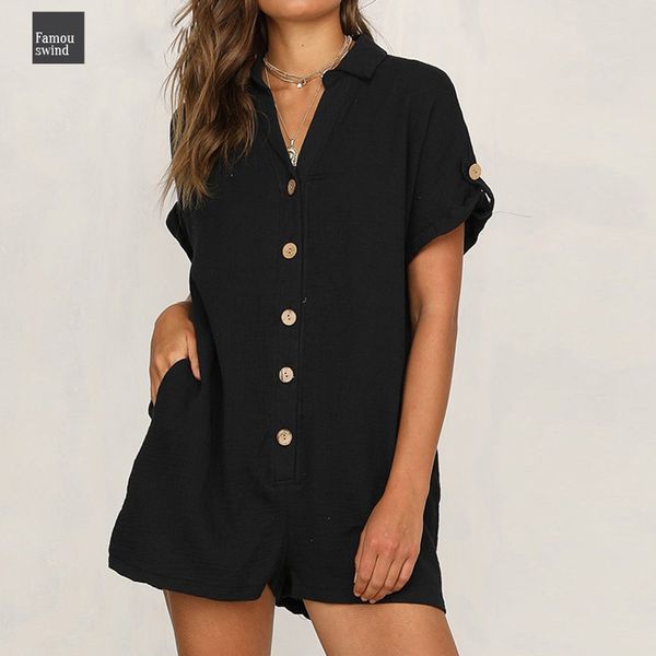 

летний комбинезон с коротким рукавом белье женщины rompers костюм для подвижных игр casual потерять до карманы кнопка wide leg сексуальные ш, Black;white
