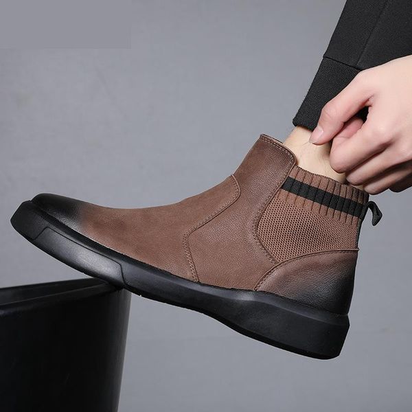

men shoes 2020 real genuine leather men boots boots autumn winter warm fur slip-on male shoes casual, Black
