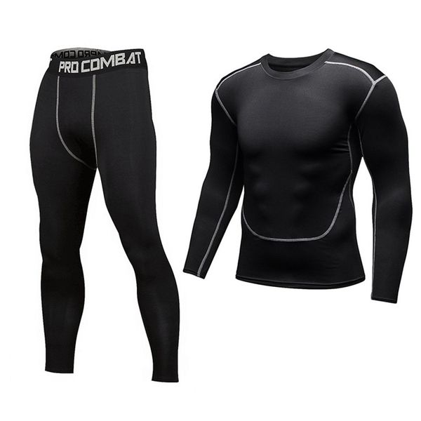 

tracksuit men 2019 new solid color fitness tight sets quickly dry male shirt and jogging, Gray