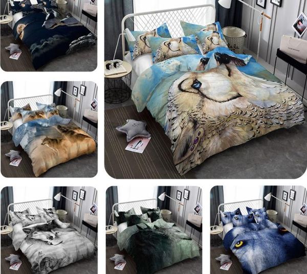 Conjunto de cama estampado lobo 3d, roupas de cama com edredon, conjunto de lençol, fronha de poliéster282f