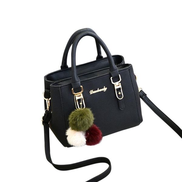 

women bag pu leather handbag women shoulder bag tote femme leather fur ball pendant ladies tote sac a main