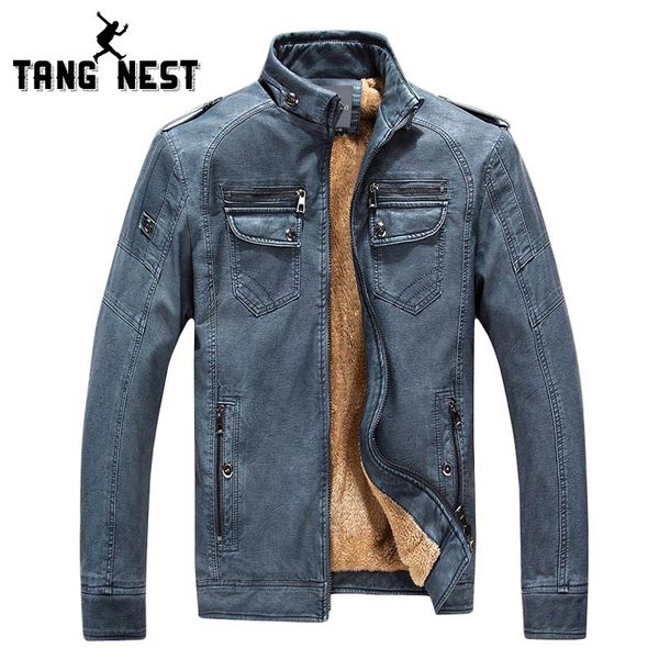 

tangnest men's fashion environmental pu jacket 2018 new pockets decor autumn warm layer leather quilted m-3xl mwp440, Black