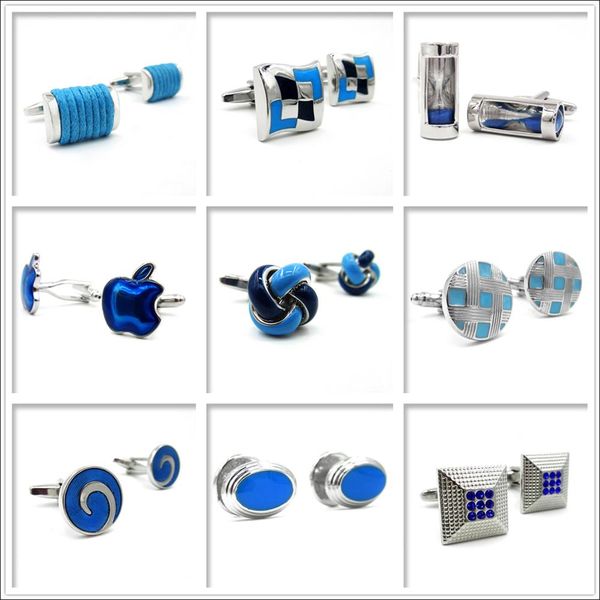 

stainless steel blue enamel mens cufflinks elegant style pair of cuffs, Silver;golden