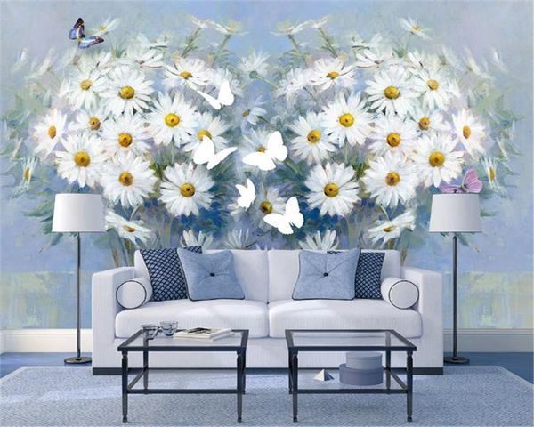 3d Home Wallpaper Crisantemo selvatico a forma di cuore 3D Murale Decorativo Stampa digitale HD Decorativo Bellissimo sfondo