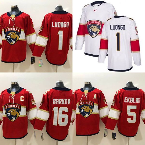

2019 florida panthers hockey 1 roberto luongo 16 aleksander barkov 5 aaron ekblad red white hockey jerseys, Black;red