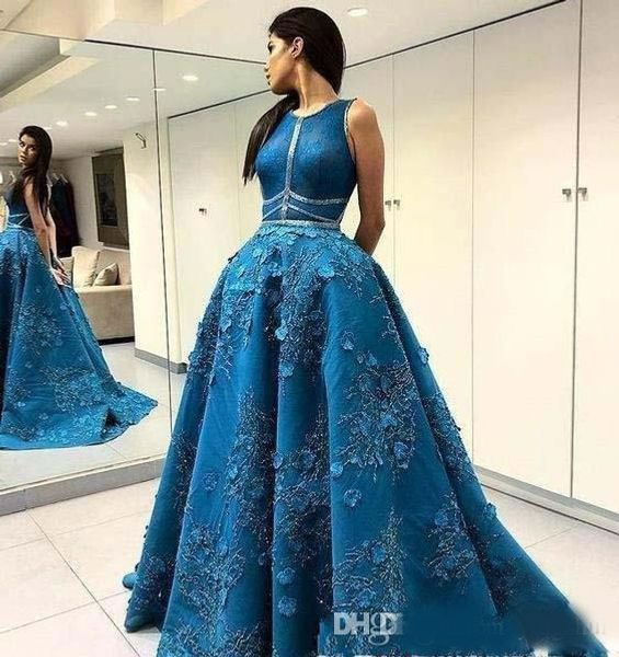 

latest elegant prom dresses jewel long sleeve back lace appliques special occasion dresses fashion evening gowns, Black
