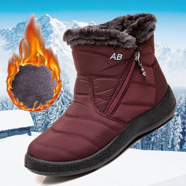 

snow boots women's boots non-slip women winter fur warm ankle for women down waterproof booties botas mujer, Black