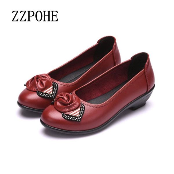 

zzpohe spring new fashion soft soles women's shoes comfortable flat middle-aged mother shoes ladies large size leather 41, Black