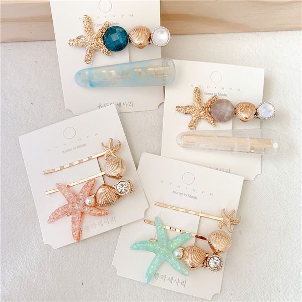 

2020 ins new women girls sea star acrylic hair clips shell pearl metal barrettes hairpins sweet beach headwear hair accessories