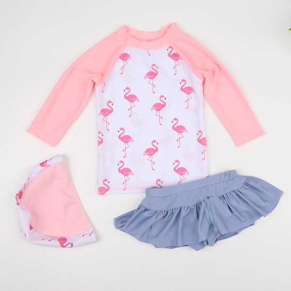 

2020 summer kid девушки с длинным рукавом купальники фламинго купальники baby girl 1-11y 3шт корейский комплект купальный костюм детский куп