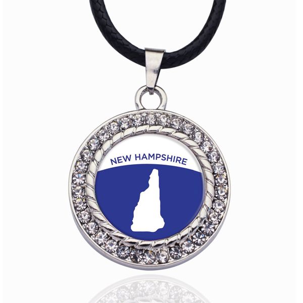 

new hampshire outline circle charm necklace for crystal stars pendant chain necklaces & chokers fashion jewelry, Bronze;silver