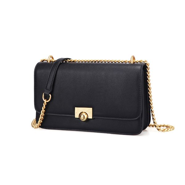 

28 см сплошной черный искусственная кожа сумка женщины сумка женская золотая цепь crossbody роскошный дизайнер сумочка ins
