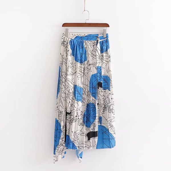 

new women fashion graffiti printing casual irregular pleated midi skirt faldas mujer ladies elastic belt vestidos skirts qun490, Black