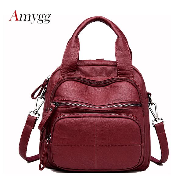 

pu leather women backpack zipper school backpack for teenager girl large capacity multifunction mochil sac