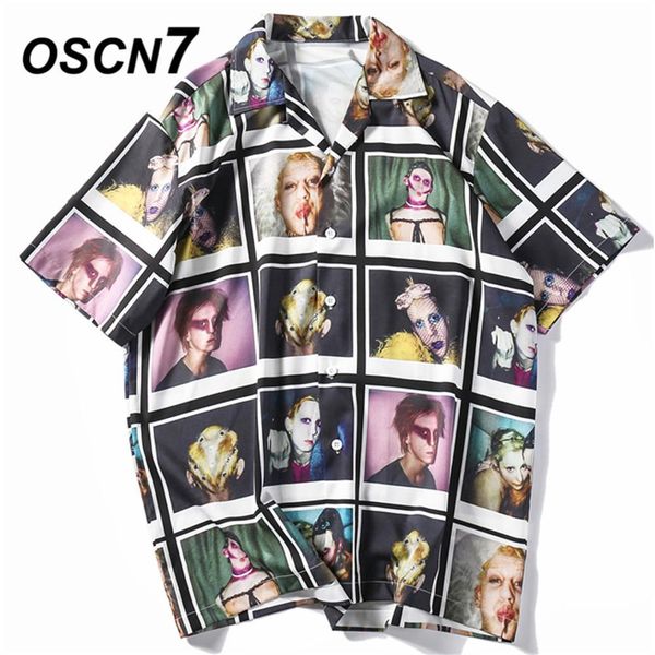 

oscn7 2019 casual print short sleeve shirt men streetwear summer hawaii beach women fashion loose short sleeve shirts mens xq26, White;black