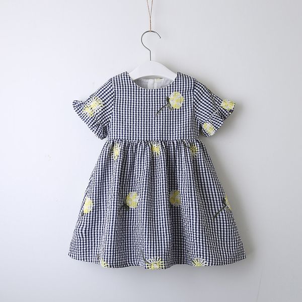 

toddler kids dresses for baby girls clothes embroidery plaid short sleeve princess dress roupas infantis menina #y2*1, Red;yellow