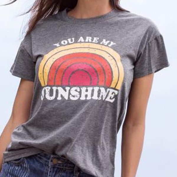 

women t-shirt summer short sleeve tee you are my sunshine rainbow print o-neck t-shirt female harajuku t shirt ladies, White