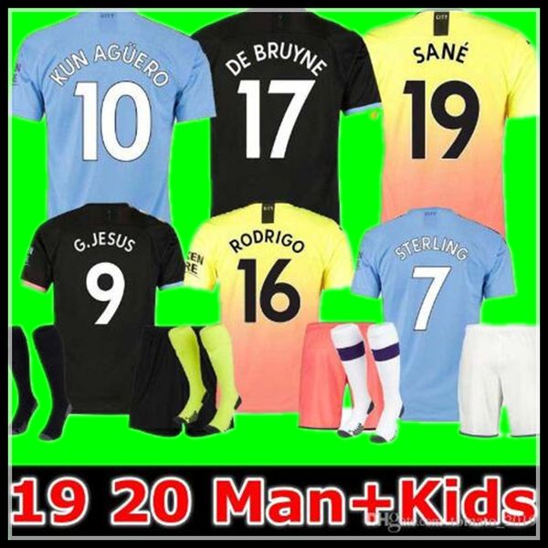 

soccer jerseys jesus de bruyne kun aguero 19 20 manchester soccer jersey city 2020 jesus jersey football shirt men+ kids kit sets uniform, Black;yellow