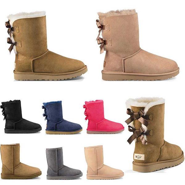 

2020 designer australia women classic snow boots ankle short bow fur boot for winter chestnut women winter shoes size 36-41 fashion, Black