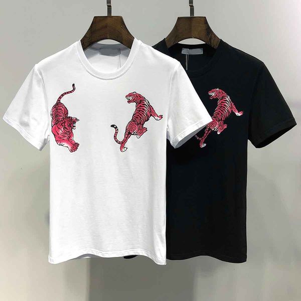 

дизайнерская мужская футболка vl tshirt tide brand leisure wild t-shirt высокое качество с коротким рукавом тигровый принт вышивка с коротки, White;black
