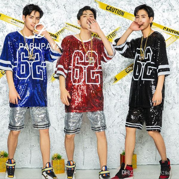 

hello528shop women men's jazz dance costumes modern sequins hip hop t-shirt street dance clothing unisex, White;black