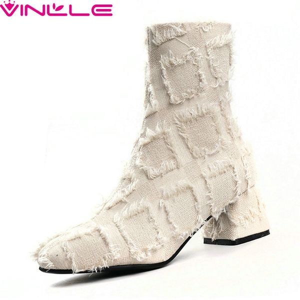 

vinlle 2019 fashion women ankle boots denim high heel zipper round toe all match western fashion all match shoes size 34-39, Black