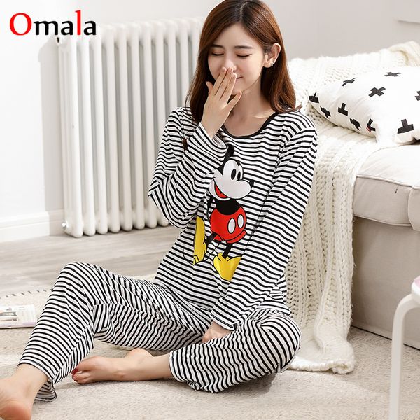 

wholesale pajama sets spring autumn thin cartoon print women pajamas long sleeve pijama mujer home women gift female sleepwear, Blue;gray