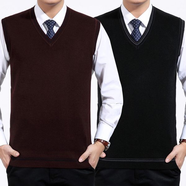 

new arrival fashion autumn winter men knitting vest sleeveless thickened sweater v-neck casual size s m lxl xxl, Black;white