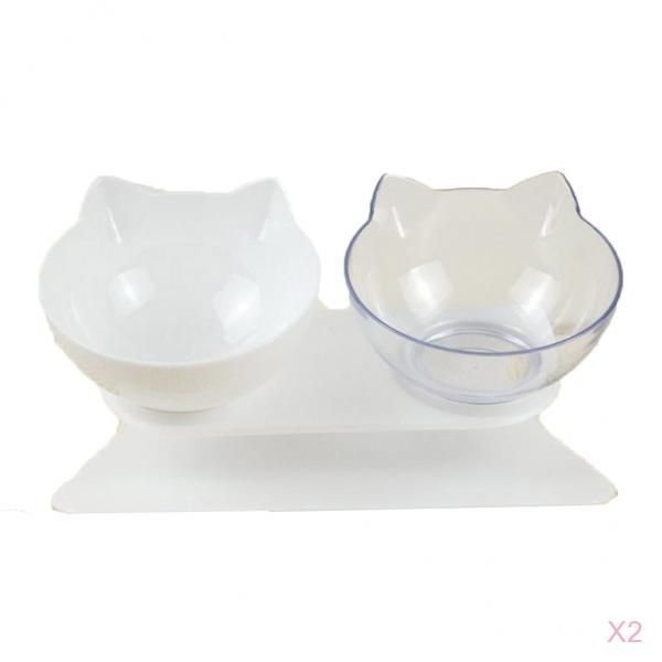 

2pack pet food water feeder dogs cats double bowl with stand white and clear