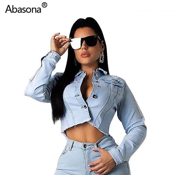 

2019 women summer long sleeve button up jean jackets fashion casual chain lace up denim outfit jacket streetwear, Black;brown
