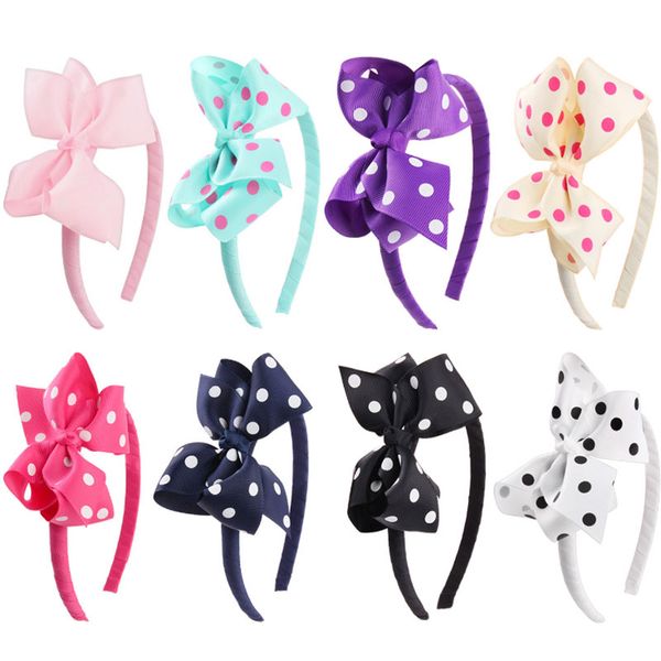 

girls dot bowknot hairband children bow boutique headbands solid color ribbon headwear chirstmas gift hair accessories, Slivery;white