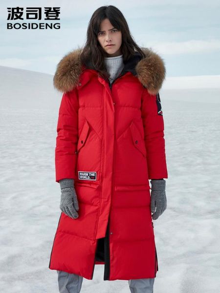 

bosideng 2019 new women's winter large real fur collar down jacket hooded x-long coat b90142034v, Black