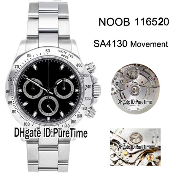 

n v3 904l steel sa4130 automatic chronograph mens watch functional same genuiine 116520 black dial steel bracelet edieiton puretime d04, Slivery;brown