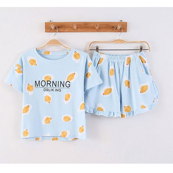 

kisbini лета женщин пижамы установить хлопок печати с коротким рукавом футболка + шорты пижамы костюм домашняя одежда, Blue;gray