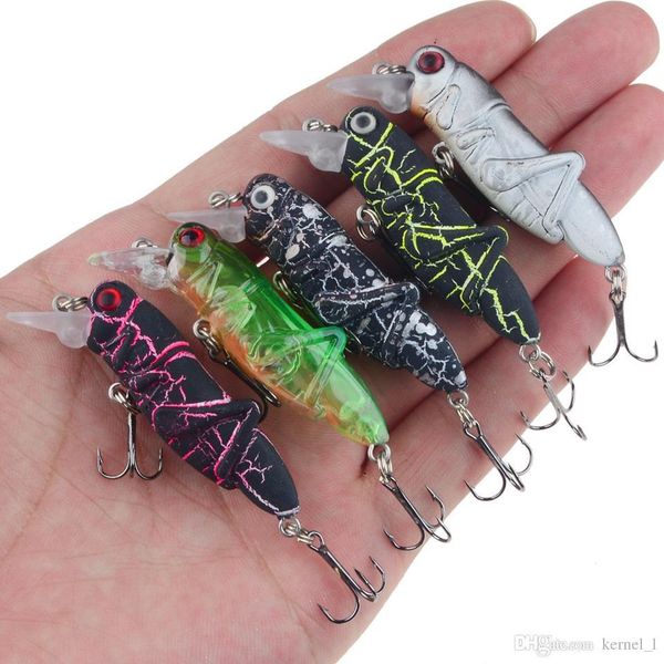 

mixed 5 color 5.5cm 3.5g grasshopper hard baits & lures 8# hook fishing hooks fishhooks artificial plastic bait fishing accessories