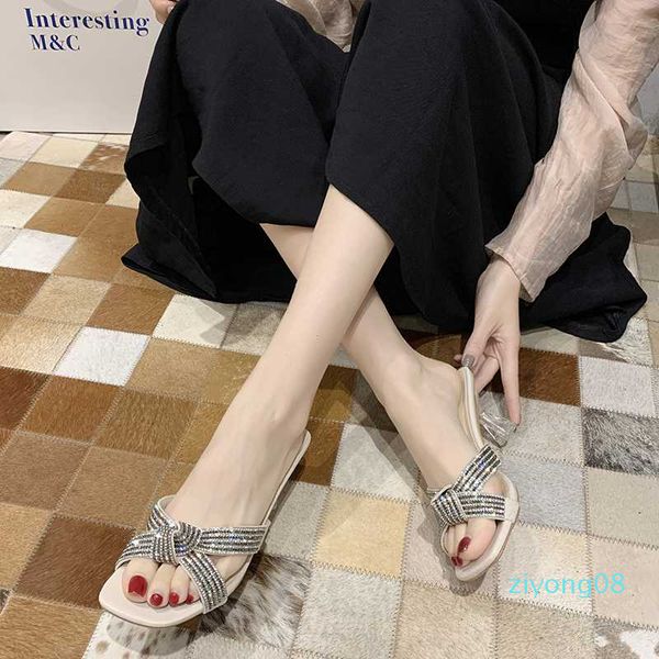 

crystal cross belt high heel slippers women transparent heel sandals summer clear heels slippers women shiny open toe heels 2020 z08, Black