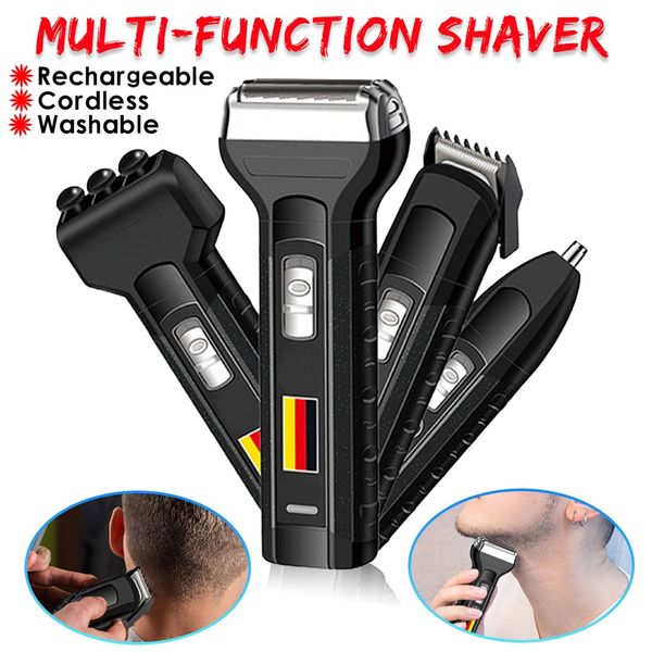 

new 4-in-1 rechargeable electric beard shaver hair clipper nose hair trimmer cordless massage razors men waterproof portable ru