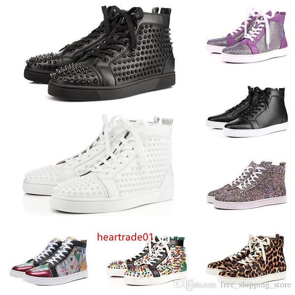 

designer brand new red bottom studded spikes flats shoes for men women black white blue party lovers genuine leather casual sneakers