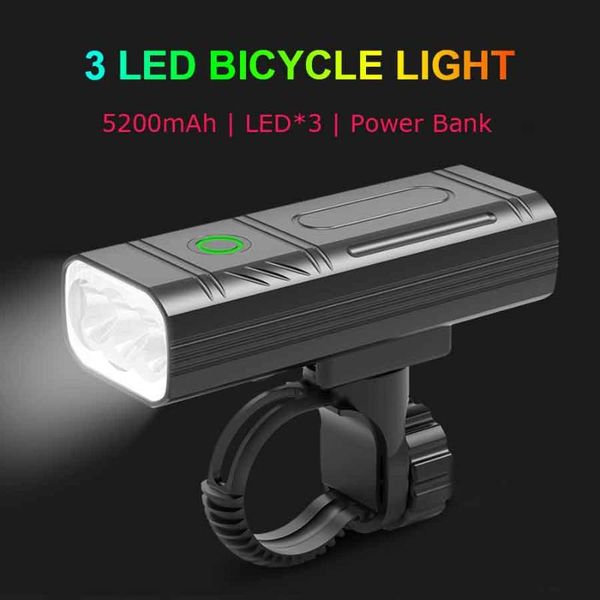 

newboler fast charging 3 led bicycle light 5200mah powerful bike headlight waterproof bike cycling lamp as power bank