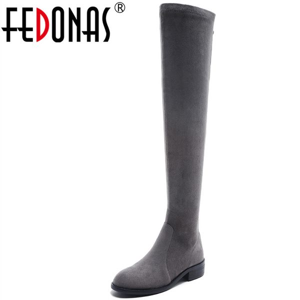 

fedonas 1fashion women over the knee boots suede leather autumn winter warm high heels shoes woman round toe zipper high boots, Black