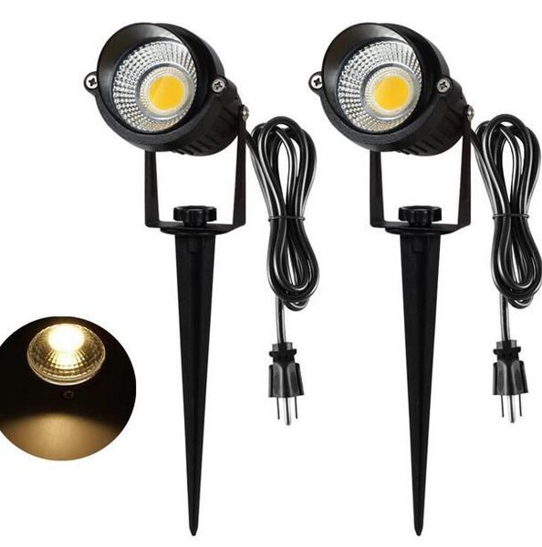 

5w led landscape spotlight decorative lamp lighting landscape garden wall yard path light with stand, 1.8m us plug, warm white 3000k 2pcs