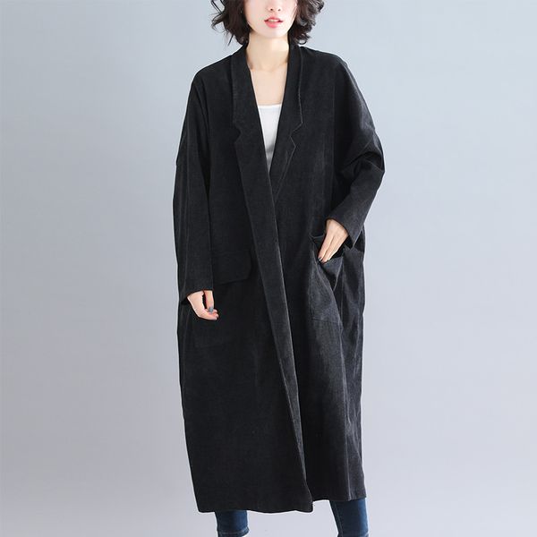 

trench women spring autumn super-large yards solid color long sleeve female long coat loose casual women, Tan;black