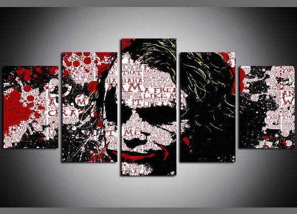 

5 panels comic joker movie portrait character artworks giclee canvas wall art for home wall decor poster canvas print oil painting