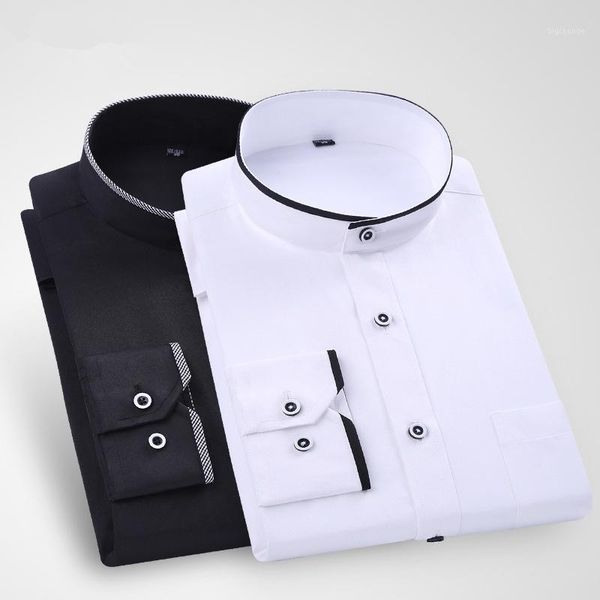 

long sleeve solid color collar men dress shirts white black vintage style tranditonal casual business shirts1